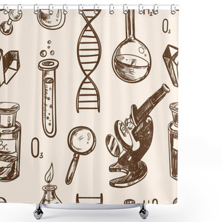 Personality  Hand Drawn Science Beautiful Vintage Lab Seamless Pattern Vector Illustration. Shower Curtains