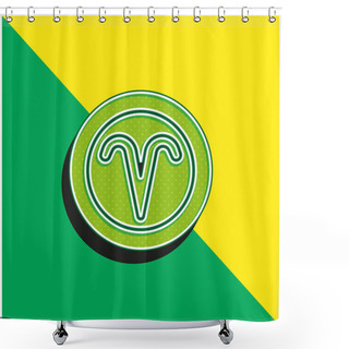 Personality  Aries Green And Yellow Modern 3d Vector Icon Logo Shower Curtains