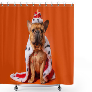 Personality  Dog French Bulldog In King Costume On Bright Orange Isolated Background Shower Curtains