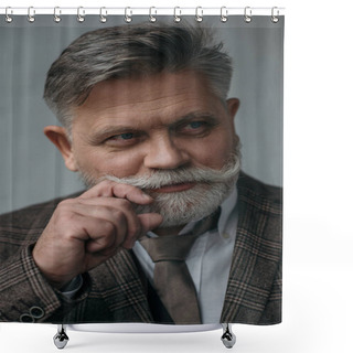 Personality  Close-up Portrait Of Stylish Senior Man With Grey Beard Shower Curtains