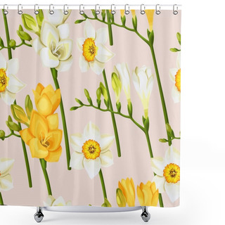 Personality  Freesia And Daffodil Vector Seamless Background Shower Curtains