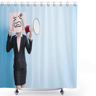 Personality   Woman Take Billboard And Microphone  Shower Curtains