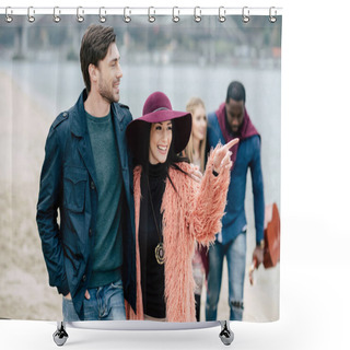 Personality  Young People Having Stroll On Beach Shower Curtains