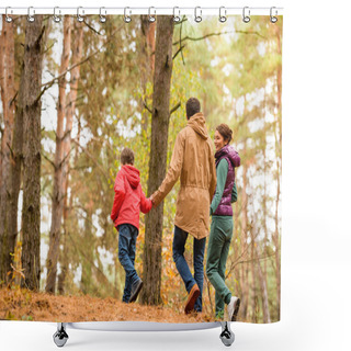 Personality  Family Walking In Autumn Forest Shower Curtains