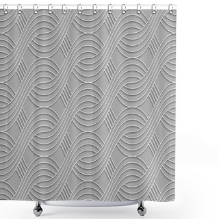 Personality  3D Striped Interlocking Waves On Gray Shower Curtains
