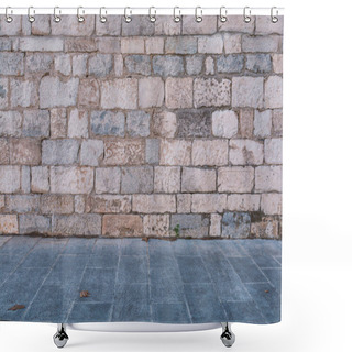 Personality  Retro Architecture Stone Wall, Background And Texture With Stone Floor Shower Curtains