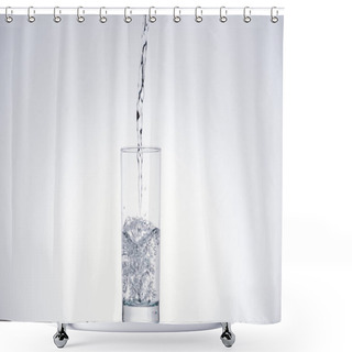 Personality  Water Pouring In Glass On White Background With Back Light And Copy Space Shower Curtains