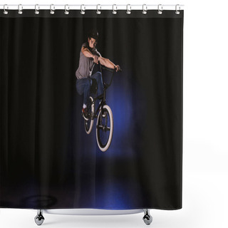 Personality  Bmx Cyclist Performing Stunt Shower Curtains