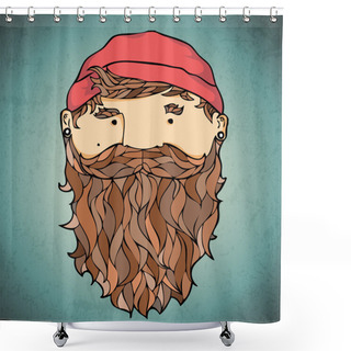 Personality  Bearded Corsar. Vector Illustration.  Shower Curtains