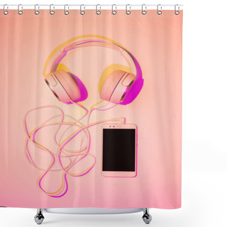 Personality  Mobile Phone (smartphone) And Headphones On Pink Shower Curtains