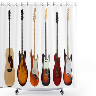 Personality  Group Of Six Guitars On White Background Shower Curtains