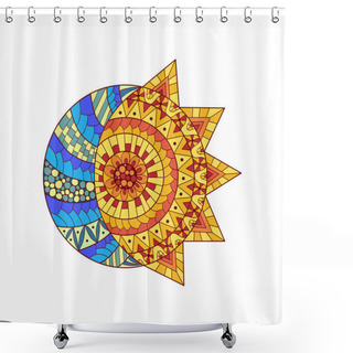 Personality  Hand Drawn Sun, New Moon And Star For Anti Stress Colouring Page Shower Curtains