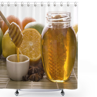 Personality  Fresh Honey With Honeycomb, Spices And Fruits Shower Curtains
