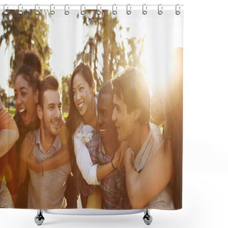 Personality  Group Of Friends Having Fun Together Outdoors Shower Curtains