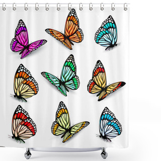 Personality  Set Of Realistic Colorful Vector Butterflies. Shower Curtains