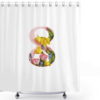 Personality  Number 8 With Yellow, Pink Flowers And Green Leaves Isolated On White Shower Curtains