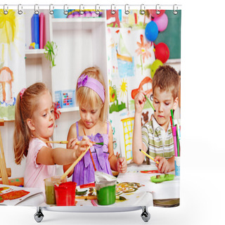 Personality  Child Painting At Easel. Shower Curtains