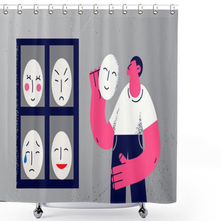 Personality  Man Take Mask From Shelf Change Emotions  Shower Curtains