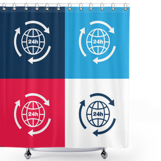 Personality  24 Hours Earth Grid Symbol With Arrows Circle Around Blue And Red Four Color Minimal Icon Set Shower Curtains