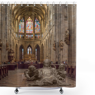Personality  PRAGUE, CZECH REPUBLIC - JULY 23, 2018: People And Sculptures Inside St Vitus Cathedral In Prague, Czech Republic Shower Curtains