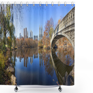 Personality  Panorama Of Central Park With Bow Bridge Shower Curtains