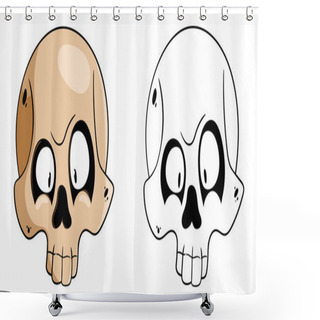 Personality  Vector Illustration Of A Skull In Cartoon Style. Funny Skull. Cartoon Skull Isolated On White Background. Skull Coloring Book. Shower Curtains