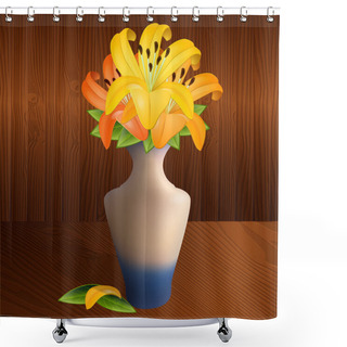 Personality  Vector Illustration Of A Vase With Lilies. Shower Curtains