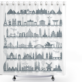 Personality  Icons World Tourist Attractions And Architectural Landmarks Shower Curtains