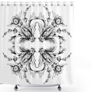 Personality  Vintage Baroque Frame Scroll Ornament  Shower Curtains