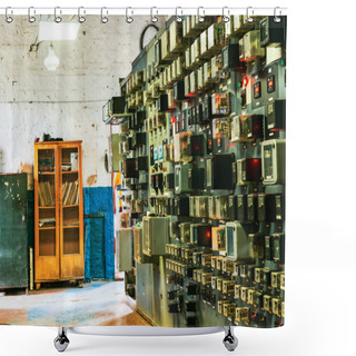 Personality  Relay Room Of An Old Electrical Substation Shower Curtains