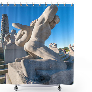 Personality  Vigeland Statue Man And Woman Shower Curtains