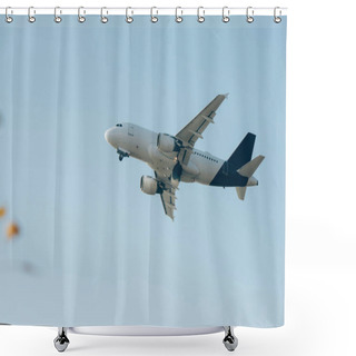 Personality  Low Angle View Of Plane In Clear Sky  Shower Curtains