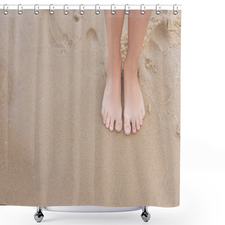 Personality  Child Standing On Sandy Beach Shower Curtains