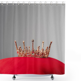 Personality  Royal Crown On Red Velvet Cushion Isolated On Grey Shower Curtains