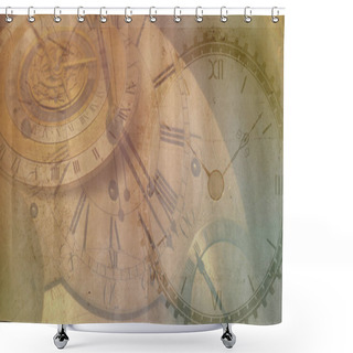 Personality  Vintage Clock Background, Old Time Retro Steampunk Canvas Paper Map Shower Curtains
