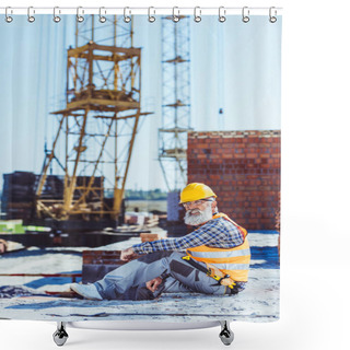 Personality  Worker In Protective Wear At Construction Site Shower Curtains