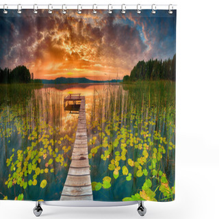 Personality  Beautiful Summer Sunrise Over Lake - Panorama Shower Curtains
