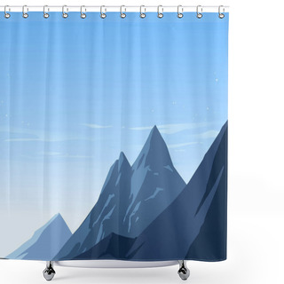 Personality  Illustration Of After Snowfall Scene. Bright Clear Blue Sky And Mountain With Snow. Vector Illustration.     Shower Curtains