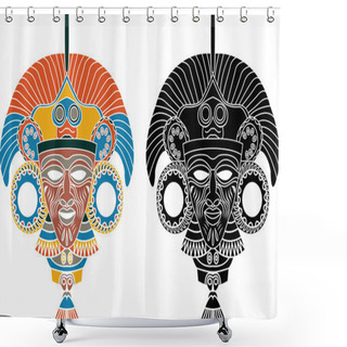 Personality  Aztec Mask, Stencil In Two Variants Shower Curtains