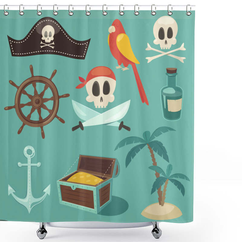 Personality  Set Of Pirate Objects Shower Curtains