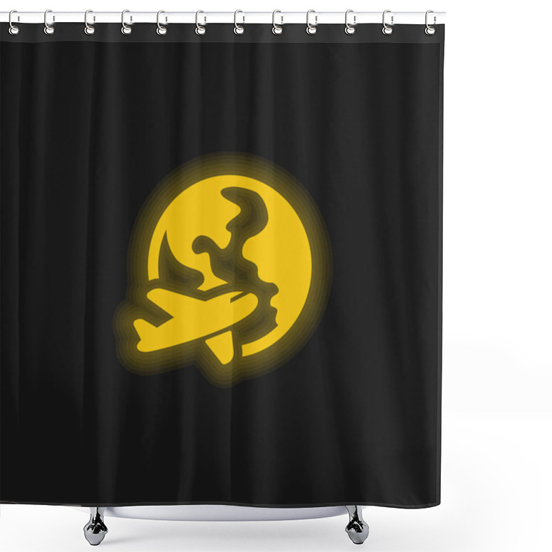 Personality  Airplane Around Earth yellow glowing neon icon shower curtains