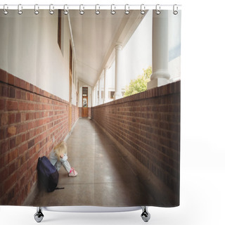 Personality  Sad Pupil Sitting Alone On Ground Shower Curtains