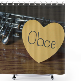 Personality  Oboe On Wood Background Shower Curtains