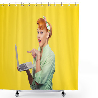 Personality  Surprised Girl With Computer Shower Curtains