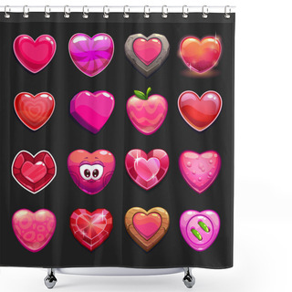 Personality  Cartoon Vector Heart Icons Set Shower Curtains