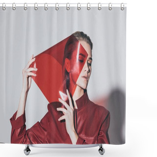 Personality  Attractive Fashionable Girl With Red Filter Shower Curtains