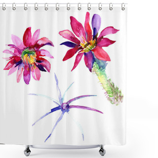 Personality  Green Cactus Flowers. Watercolour Drawing Fashion Aquarelle Isolated. Isolated Cacti Illustration Element. Shower Curtains