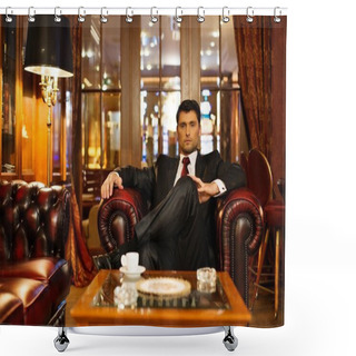 Personality  Confident Handsome Brunette Sitting In Luxury Interior Shower Curtains