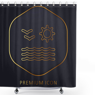 Personality  Beach View Of Sea Sun And Seagulls Couple Golden Line Premium Logo Or Icon Shower Curtains