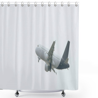 Personality  Airplane Taking Off In Cloudy Sky, Panoramic Shot Shower Curtains
